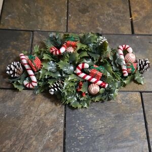 Vintage Holiday Candy Cane Candle Ring Centerpiece
